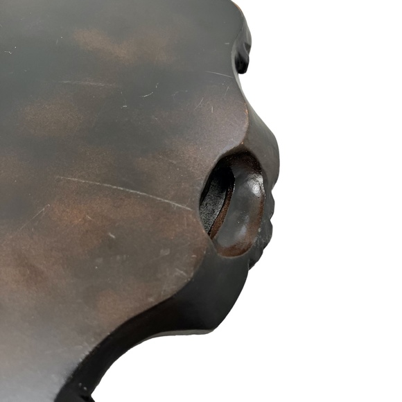 VINTAGE ITALIAN BROWN WOOD HANDLED TRAY WITH ACANTHUS LEAF & SCROLL DECORATION - Picture 12 of 15